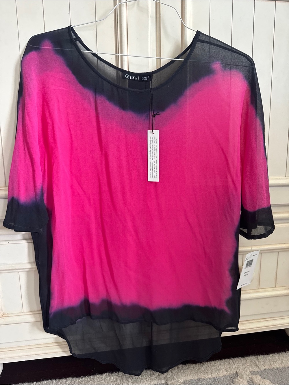 Gypsy 05 Hot Pink and Black Sheer Tie-Dye Top
